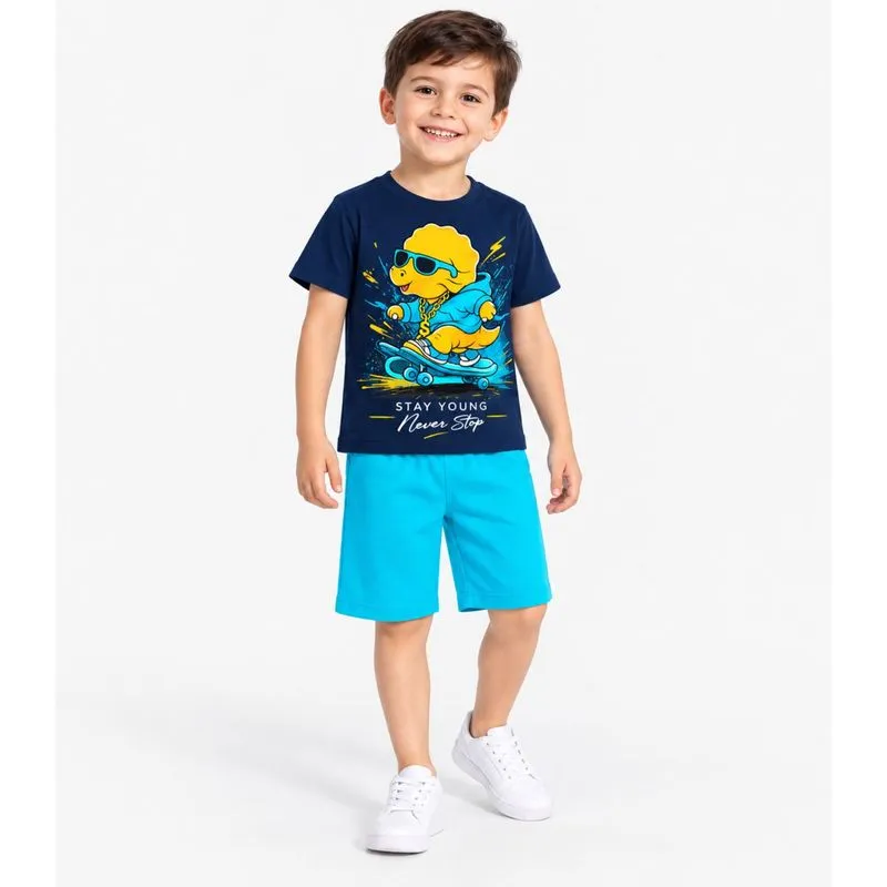 Conjunto Verão Menino Meia Malha Moletinho Kappes Azul 4