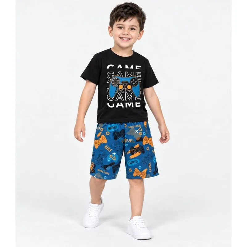 Conjunto Verão Menino Meia Malha e Tactel Kappes Preto 8