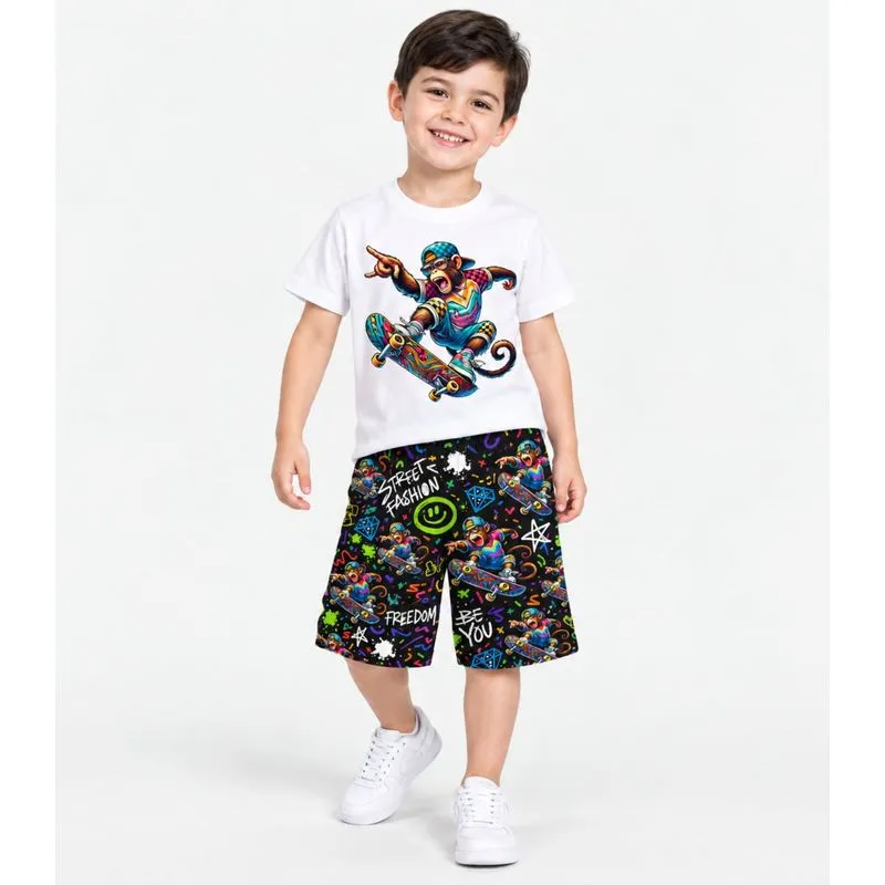 Conjunto Verão Menino Meia Malha e Tactel Kappes Branco 12