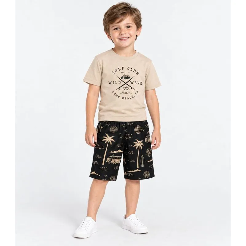Conjunto Verão Menino Meia Malha e Tactel Kappes Bege 12