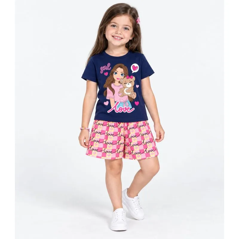Conjunto Verão Menina Cotton Estampado Kappes Azul 8