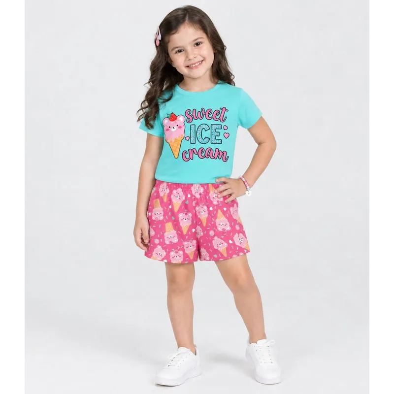 Conjunto Verão Menina Cotton Estampado Kappes Verde 10