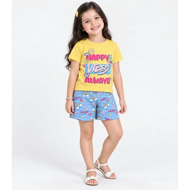 Conjunto Verão Menina Cotton Estampado Kappes Amarelo 14