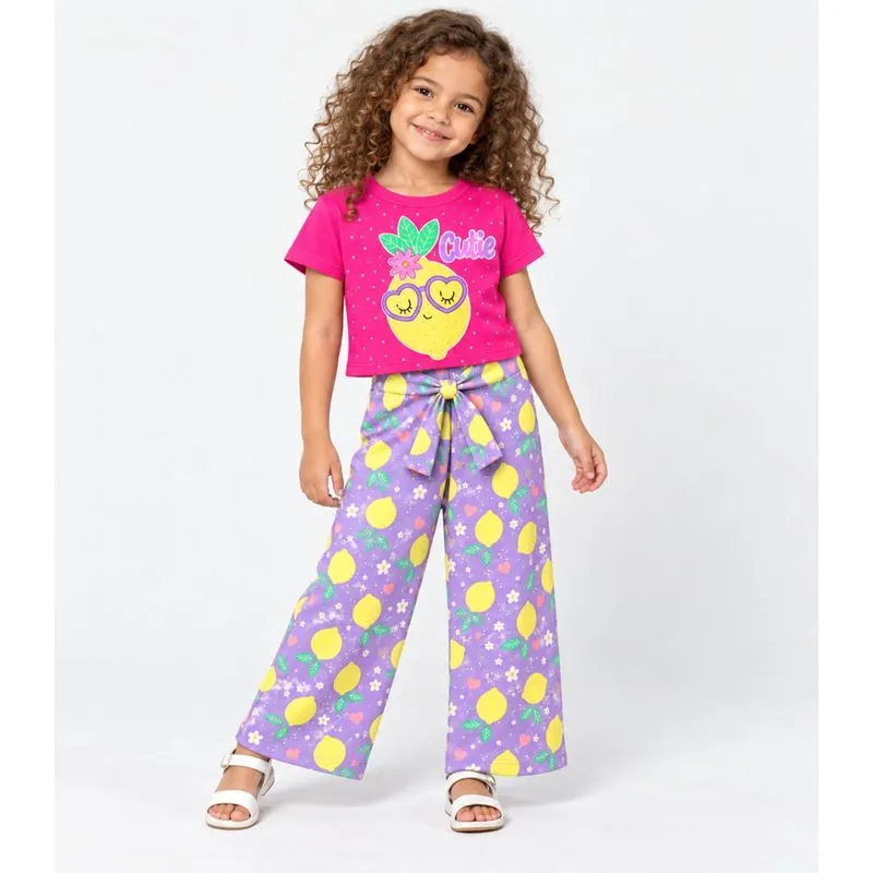 Conjunto Verão Menina Pantacurt Suplex Kappes Rosa 4