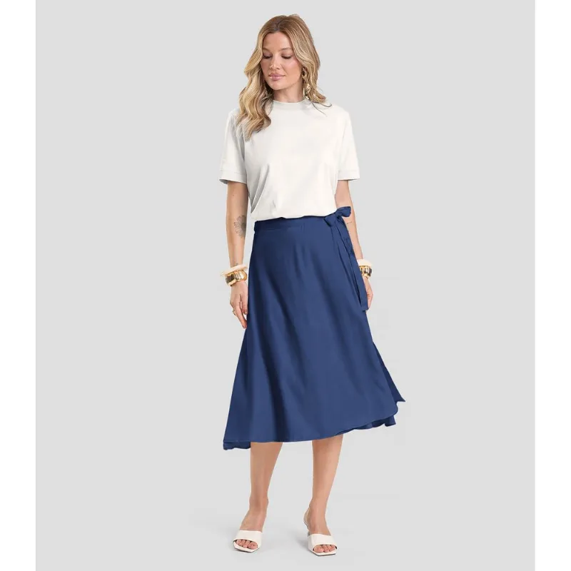 Saia Feminina Midi Envelope Dianna Azul P