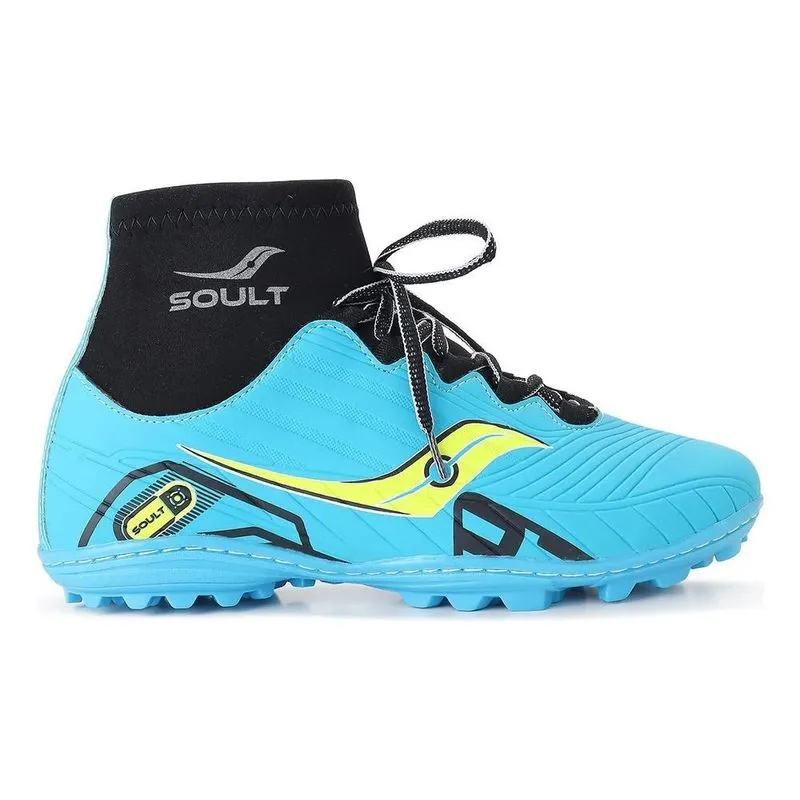 Chuteira Society Botinha Cano Alto Infantil Azul Limão 35 B