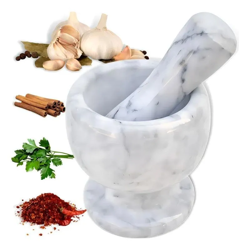 Pilão De Marmore Com Socador De Alho E Temperos De Cozinha C
