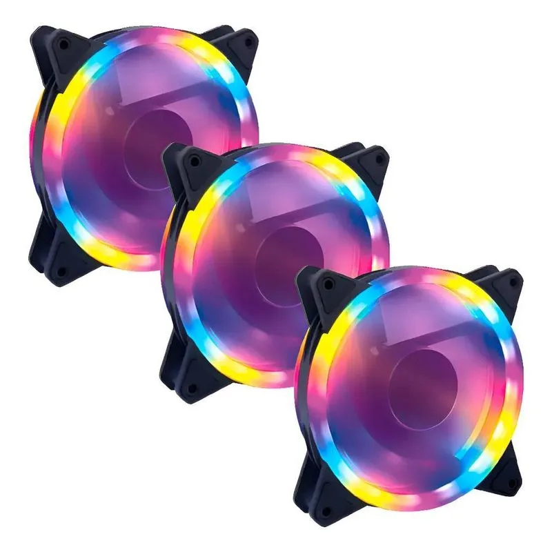 Kit 3 Fans Cooler Pc Gamer Led Rgb 120mm Ventoinha Gabinete