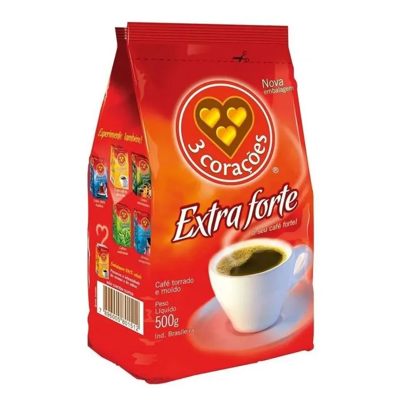 5x Café Torrado E Moído Extraforte 3 Corações Pacote 500g