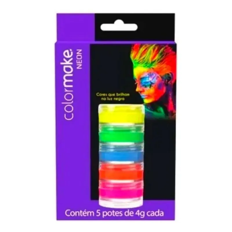 Kit De Maquiagem Colormake 5 Cores Fluor Neon Por Rosto - 5