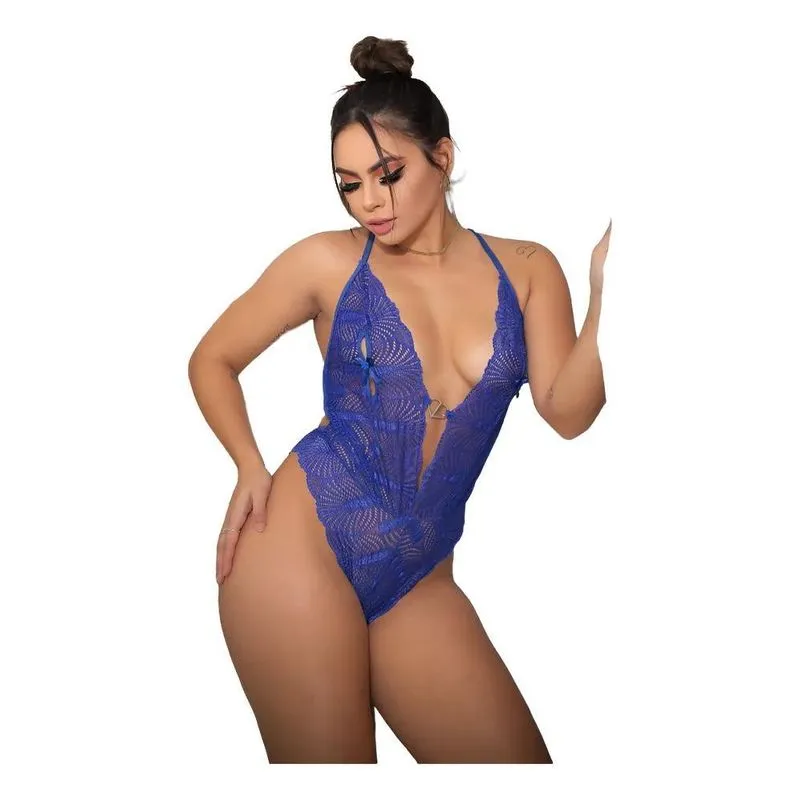 5x Conjunto Lingerie Body Sexy Rendado Com Biju E Abertura