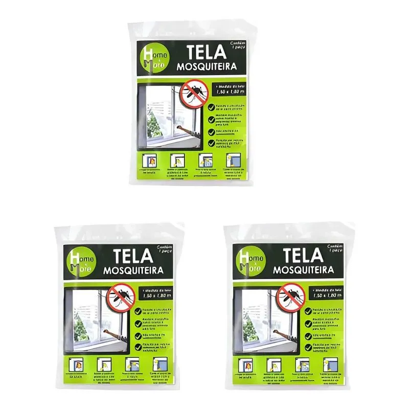3x Kit 3 Tela Mosqueteira Janela Anti-inseto 1.50x1.80 + Fit