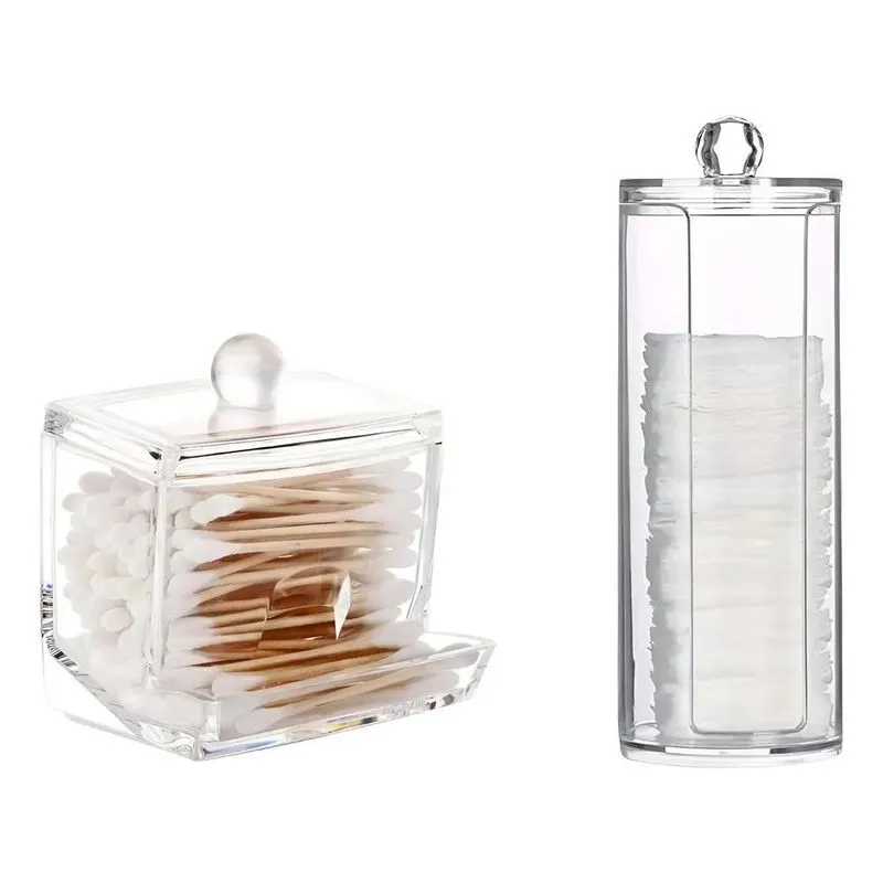 Kit Porta Cotonete Com Tampa E Porta Algodão Em Acrílico Cor