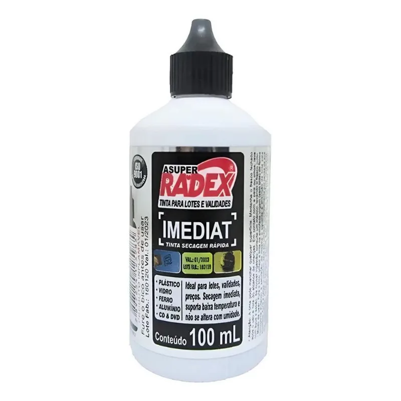 Tinta Para Carimbo Secagem Rápida Para Plástico 100ml Radex