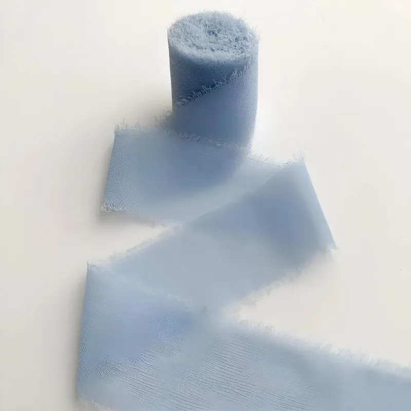 2 Rolos Fita Chiffon Artesanal 4cm Convi Azul Serenity