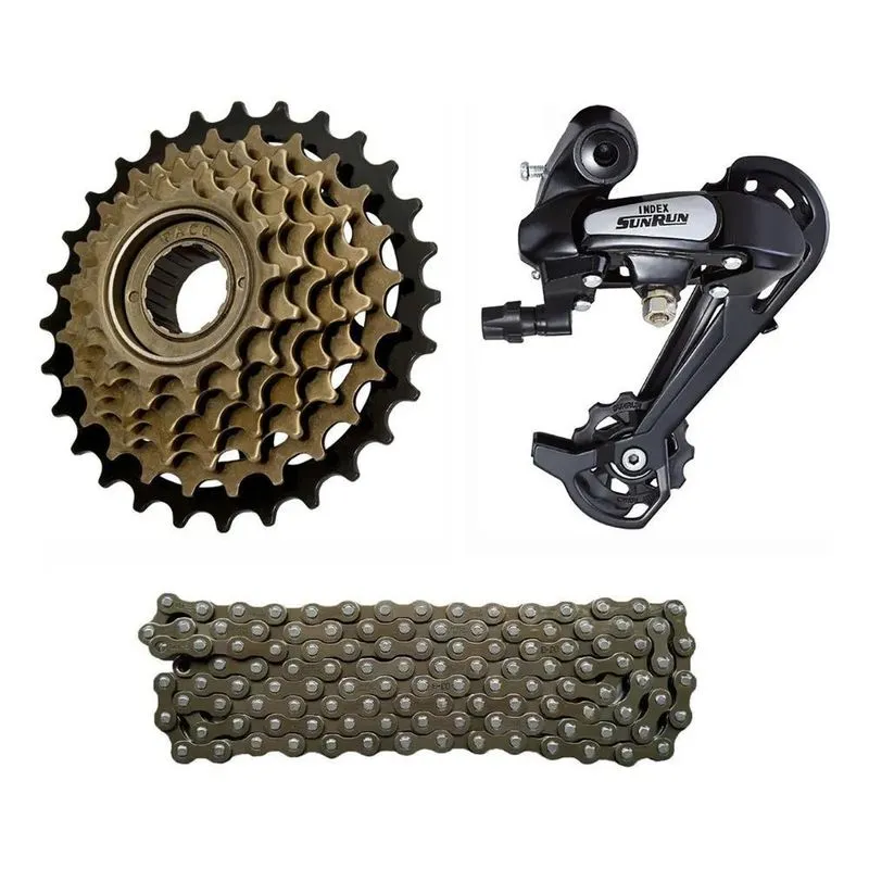 Câmbio Traseiro 7v + Catraca 7v Bike + Corrente 7v Bicicleta