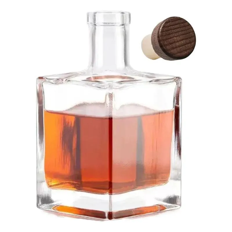 Garrafa Vidro Cube 500ml Luxo: Cachaça, Whis - Tampa Madeira