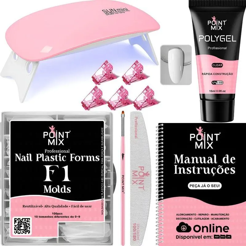 Kit Polygel Unha Iniciante: Cabine + Gel + Acessório - Clear