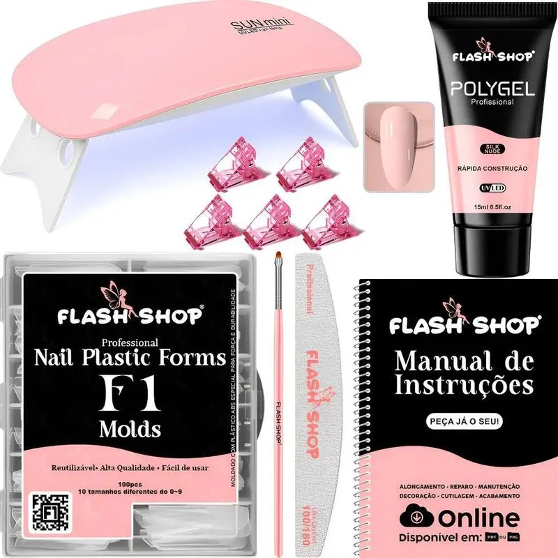 Kit Polygel Unha Iniciante: Cabine + Gel + Acess - Silk Nude
