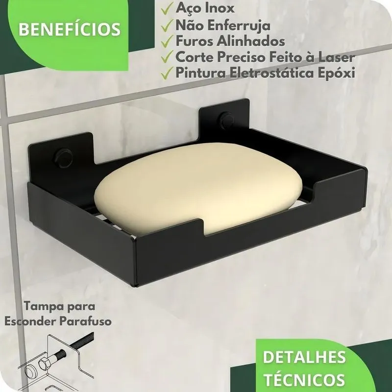 10x Porta Sabonete Para Banheiro Saboneteira Parede Preto E