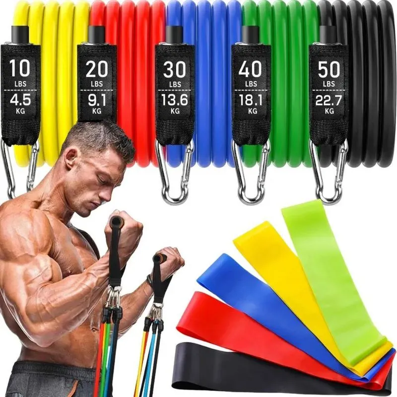 10x Kit 11 Extensor Elástico Treino Em Casa + Kit 5 Mini Ba