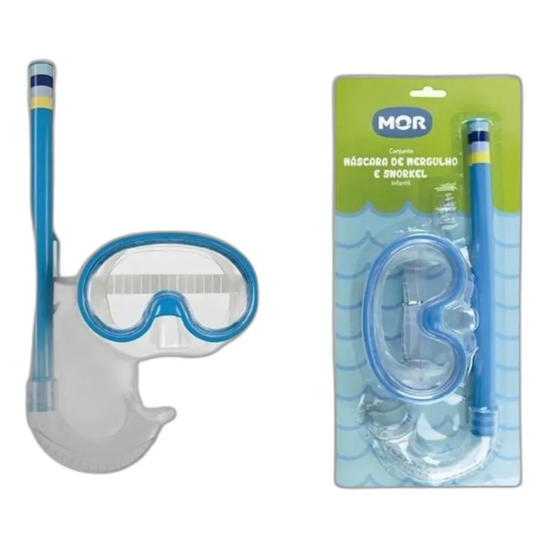 Máscara De Mergulho E Snorkel Infantil Cor Verde Mo Azul