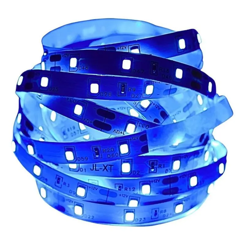 Fita Led Azul Fonte 5 Metros Dupla Face S/ Silicone 2835 Ten