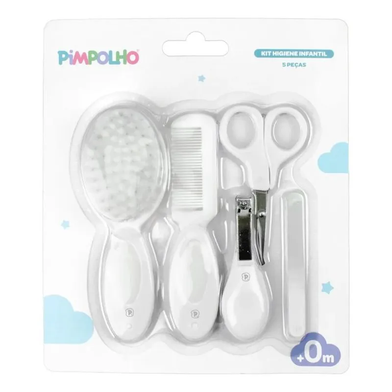 Kit Higiene Unha Bebê 5 Pecas Pente Escova Cabelo Pim Branco