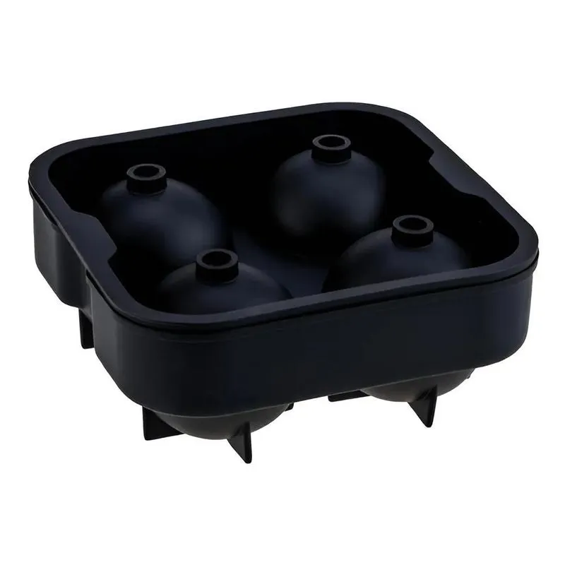 Forma De Gelo 04 Esferas 45mm Em Silicone Com Tampa Preto We