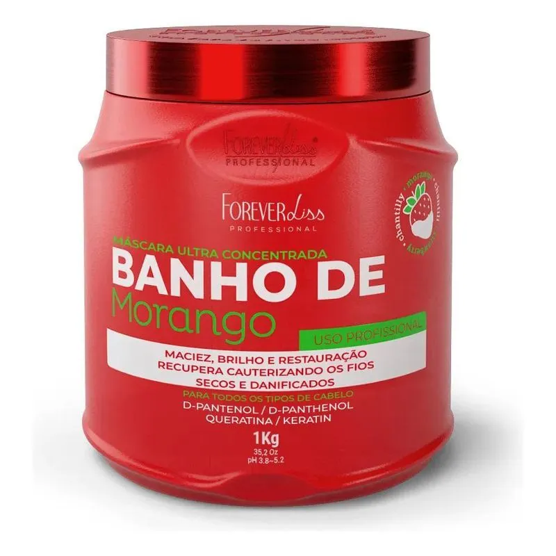 2x Máscara Banho De Verniz Morango Forever Liss 1kg