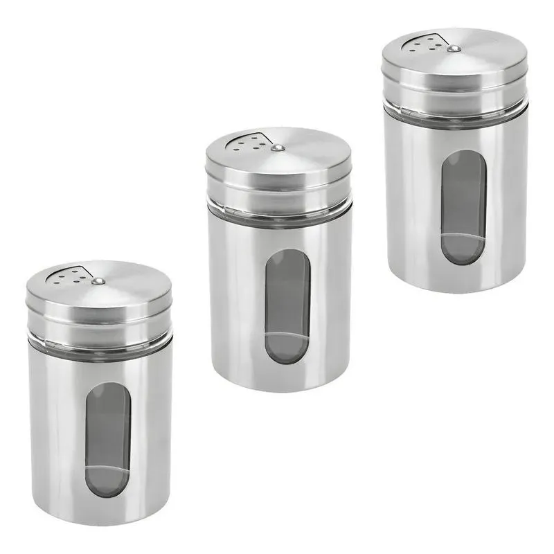 Porta Condimento Tempero Saleiro Pimenteiro Vidro Inox 3 Un