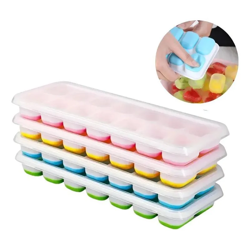 4 Formas De Gelo Silicone Com Tampa Rigida Fundo Flexível 12