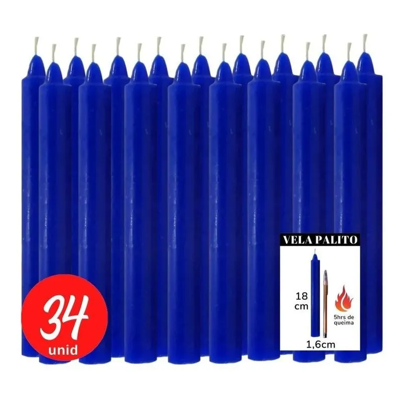 Vela Palito Azul 1kg (34un) - Conexão Espiritu - Azul-escuro
