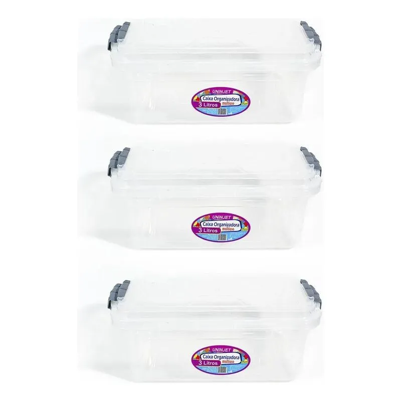 Kit Com 3 Caixas Organizadoras Transparente Vasilha 3 Litros