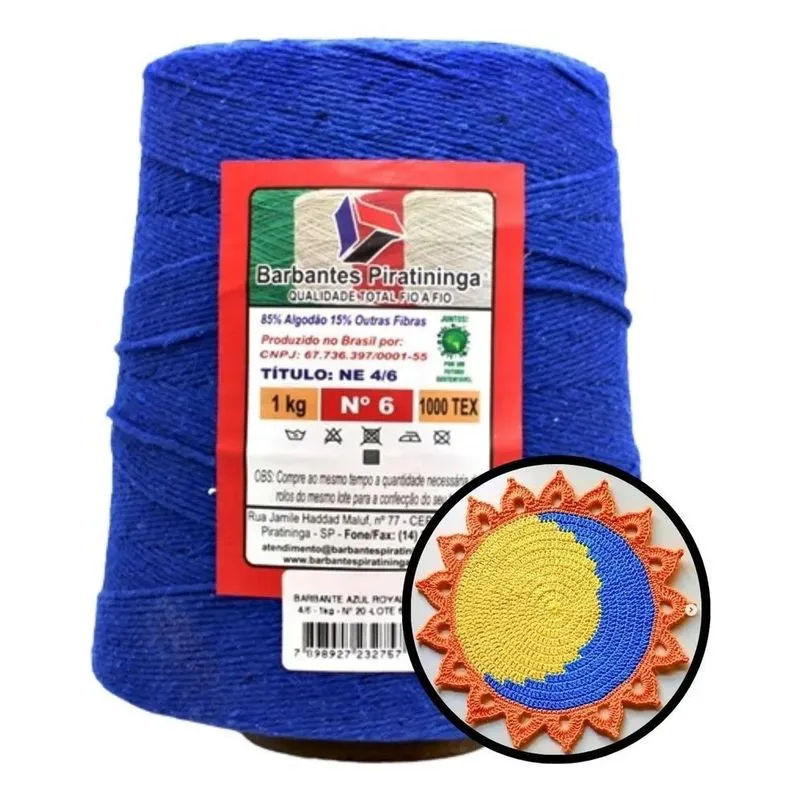 Barbante Colorido Cru 1kg Fio 6 Crochê Tricô Tapet Azul Roya