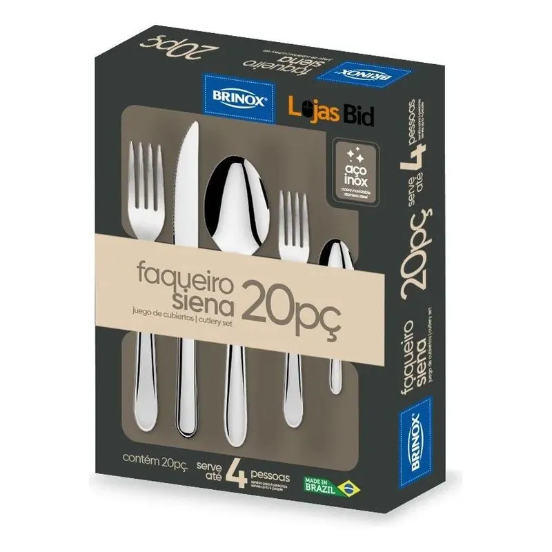 10x Faqueiro De Aço Inox Siena 20 Peças Brinox 5109/455 Cor