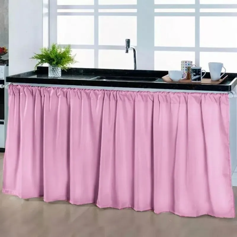 Cortina Pia Cozinha Balcão 3 Metros Por 80 Cm Rosa-claro