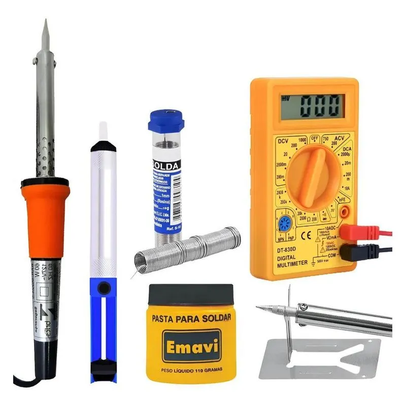 2x Kit Ferro De Solda 60w Estanho, Pasta, Sugador, Multímetr