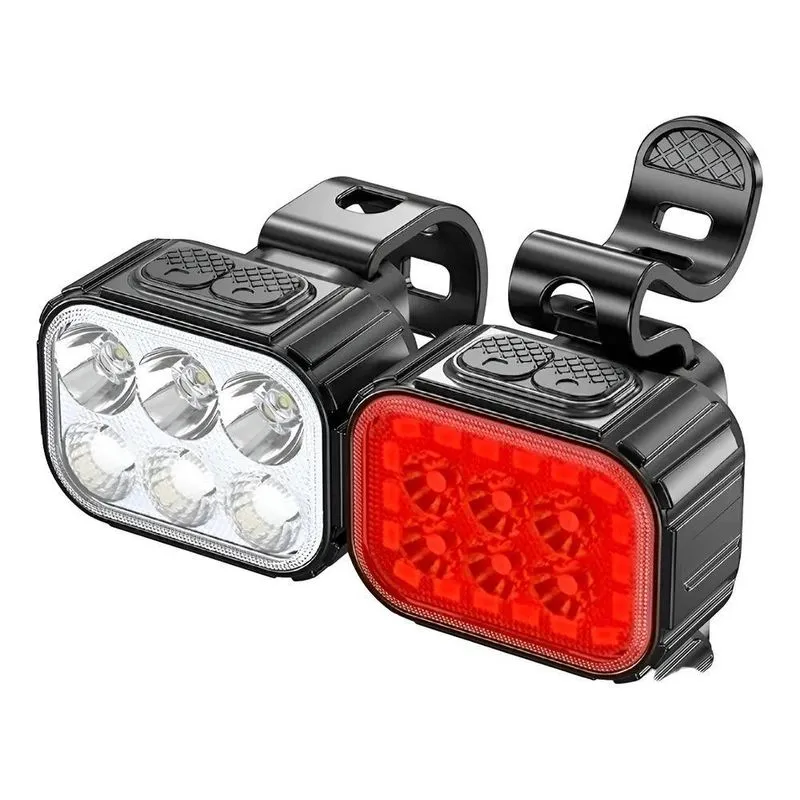 Kit Mini Farol + Lanterna Traseira Bike 6 Leds Recarregável