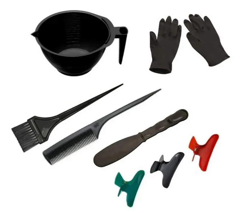 Kit Tintura Tigela, Pincel, Pente, Espátula, Piranha, Luvas