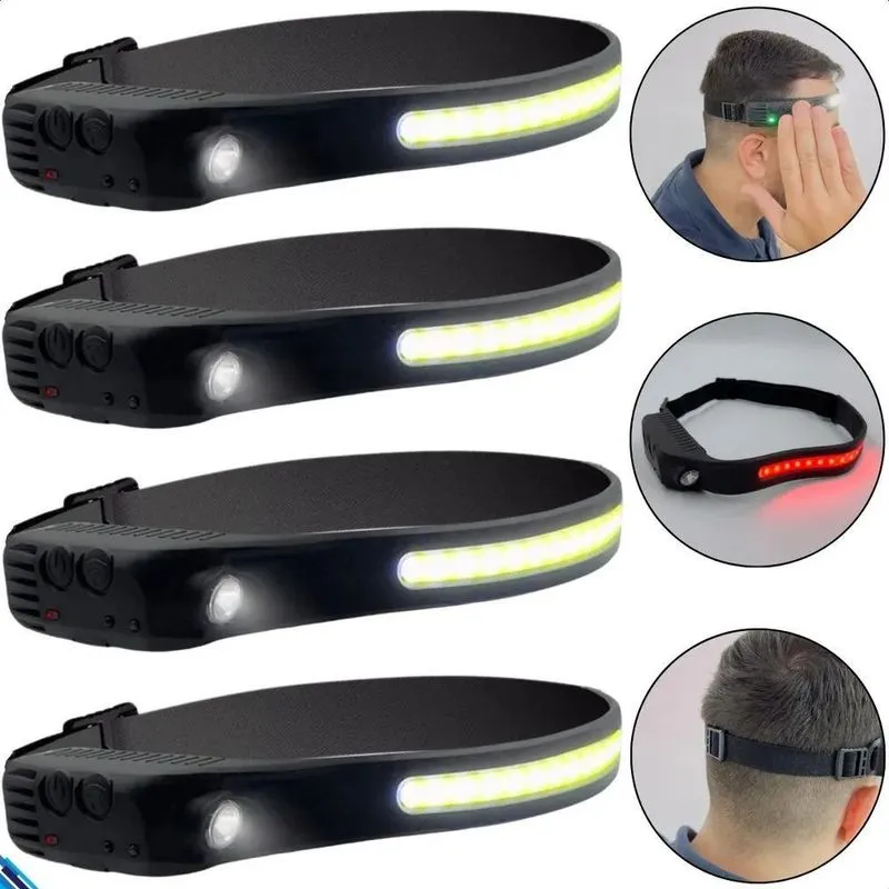 5x Lanterna Cabeça Led Recarregável À Prova D'água Sensor Ki
