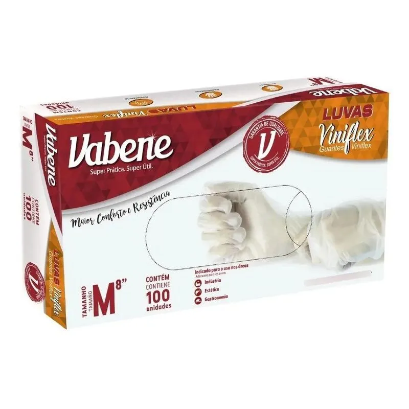 10x Luvas Descartáveis Vabene Viniflex Cor Transparente Tam