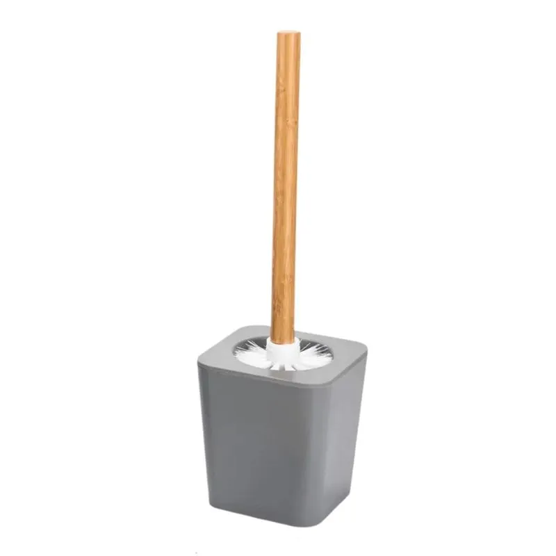 Escova Sanitária Com Cabo De Bambu E Plástico Cinza