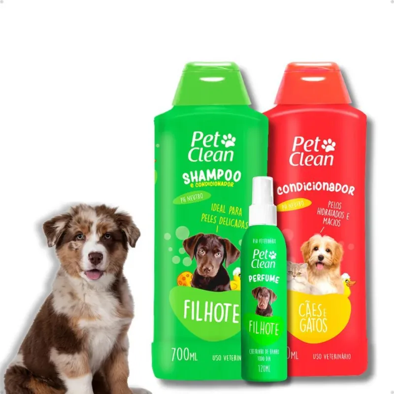 2x Kit Banho Para Filhotes Shampoo + Condicionador + Perfume