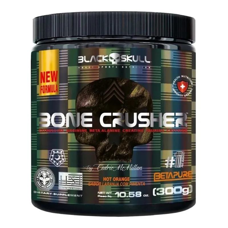 2x Suplemento Em Pó Bone Crusher 300g Hot Orange Black Skull