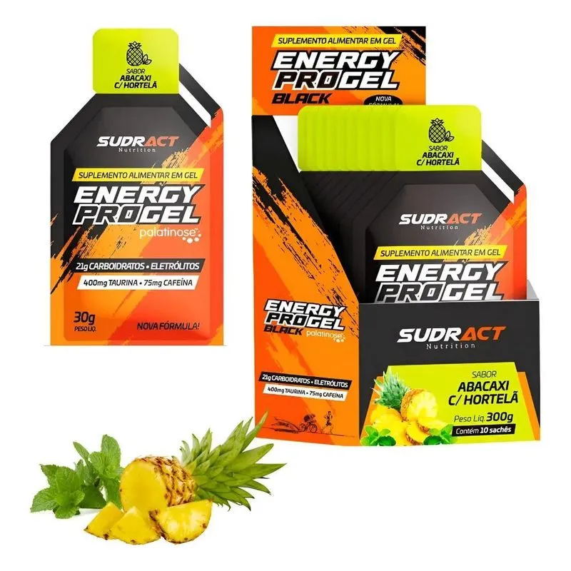 Gel Carbo Energy Pro Black Cafeína Taur Abacaxi Com Hortelã