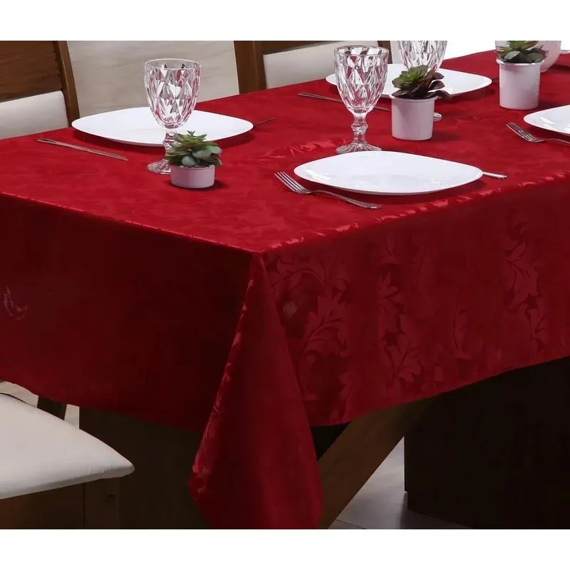 2x Toalha Mesa Jacquard Luxo Tecido Grosso 6 Lugares Vermelh