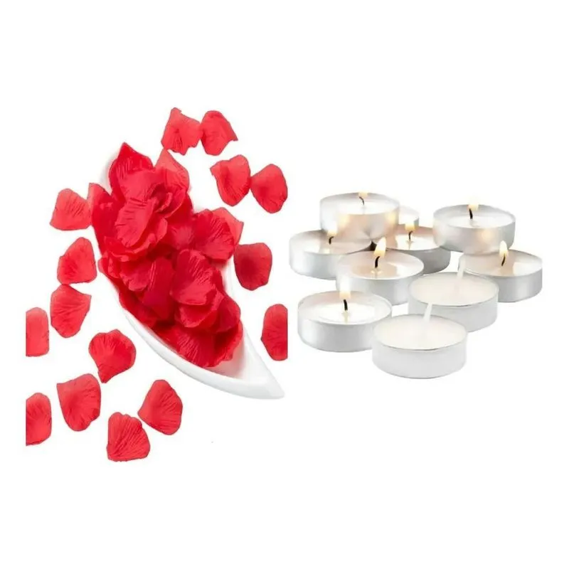 10x Kit Decoração Romântica - 300 Pétalas De Rosas + 10 Vel
