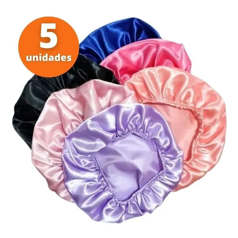 10x Touca De Cetim Antifrizz Kit 5un Coloridas