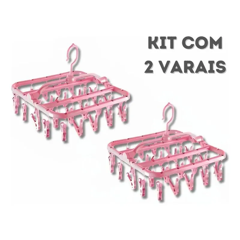 Kit 2 Varal Roupa Íntima 32 Prendedores Calcinha Meia Cu Ros